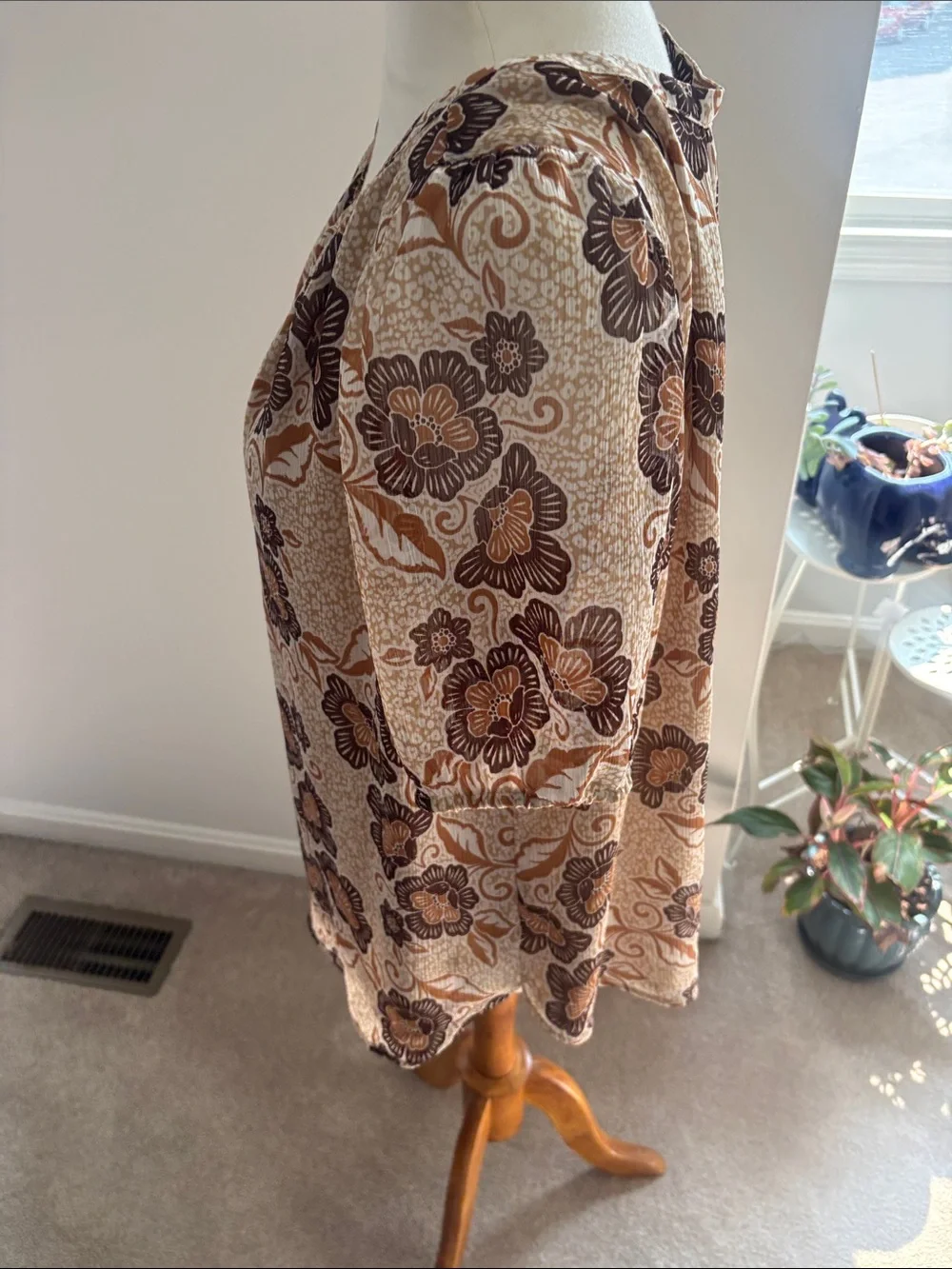 LOFT Cream Blouse with Brown Floral Design